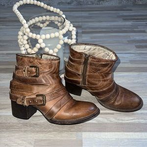 Freebird Estes Brown Distressed Leather Ankle Boot Booties Boho Shoes